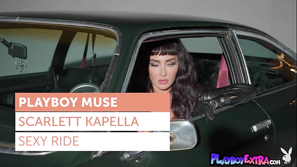 Skinny tall MILF Scarlett Kapella stripping and posing naked on the hood