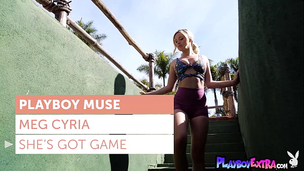 Flexible teen blondie Meg Cyria doing naked workout at the tennis field